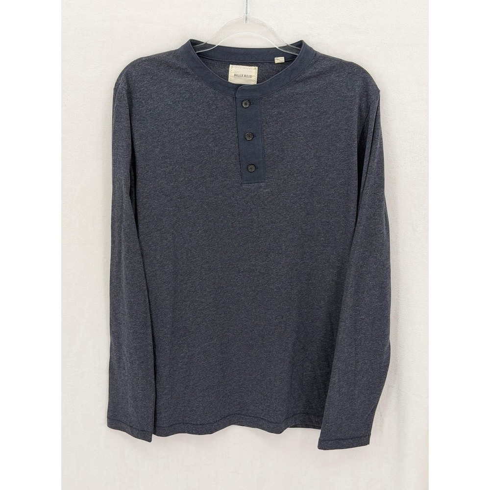 Billy‎ Reid Shirt Mens Large Navy Henley Long Sleeve Casual Cotton Cool Weather